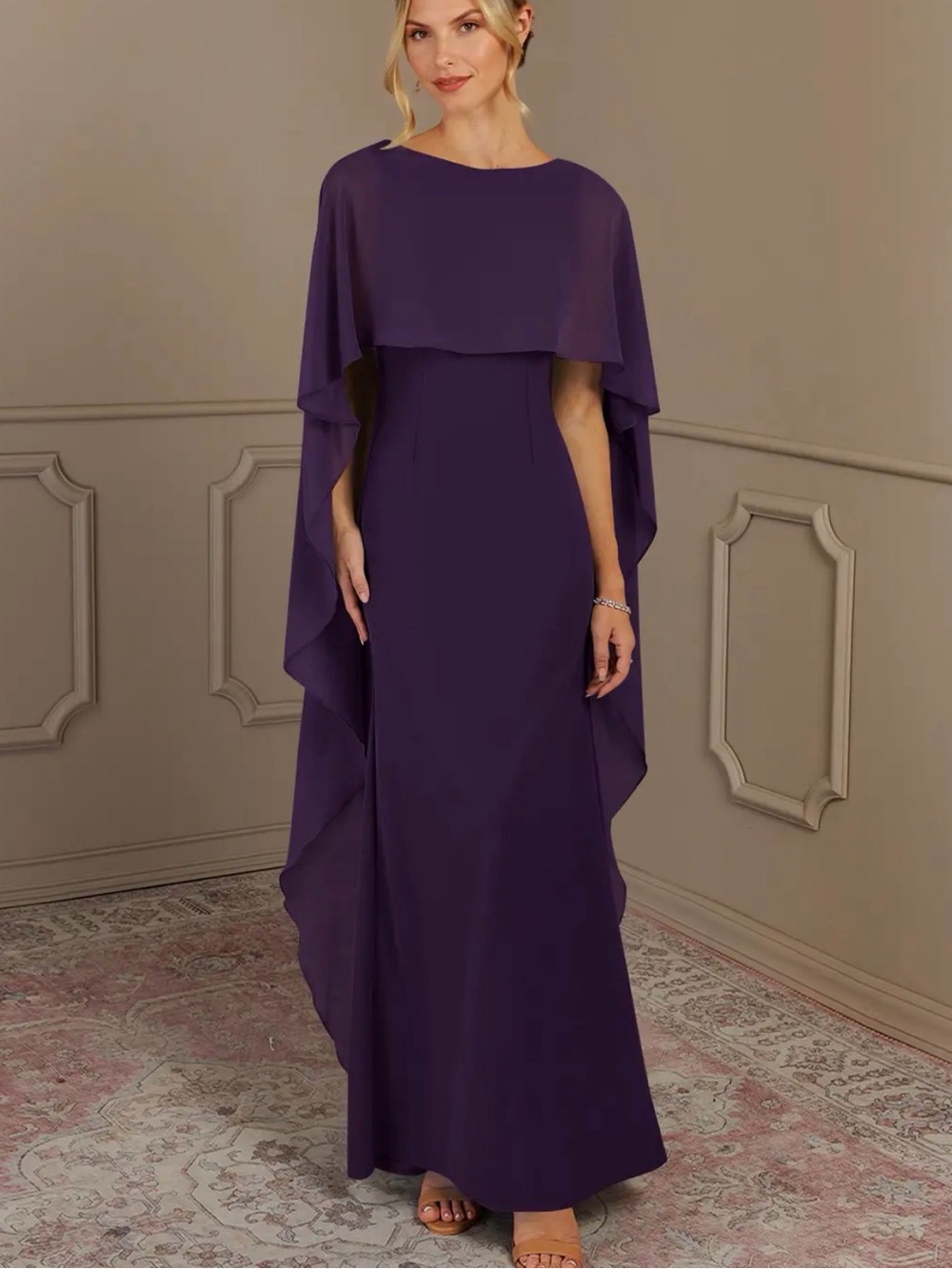 Azazie Deep Plum Cape Maxi Dress